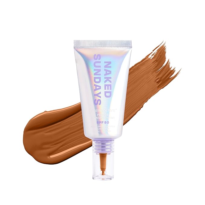 Naked Sundays BeautyScreen™ SPF 50 Peptide Foundation Tint – Tinted Sunscreen & Skincare Makeup with Zinc Oxide, Niacinamide – Lightweight Natural Coverage, 7 Tan Toffee, 1.01 oz