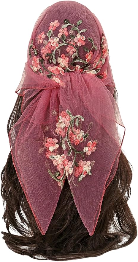 Floerns Women's Flower Embroidery Hair Scarf Headband Sheer Lace Hair Bandana