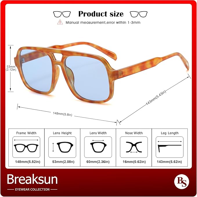 Retro Aviator Sunglasses for Women Men Trendy Classic 70s Square Aviator Sun Glasses Vintage Shades