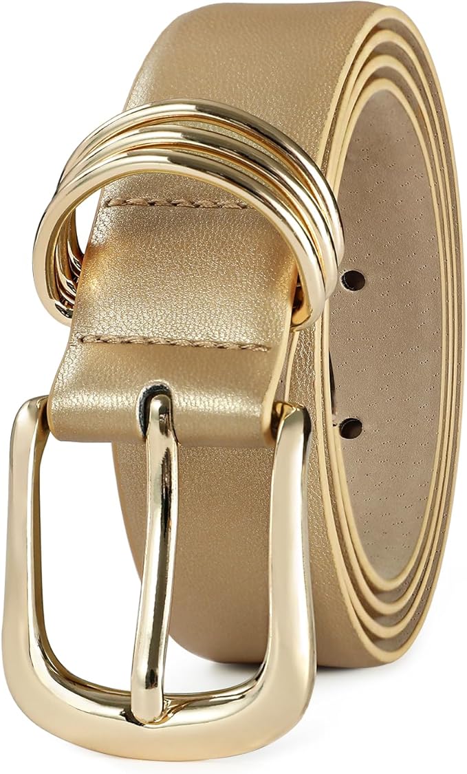 Women's Leather Belts with Gold Buckle Fashion Leather Waist Belt Elegant Ladies Belts for Jeans Dress & Casual Wear