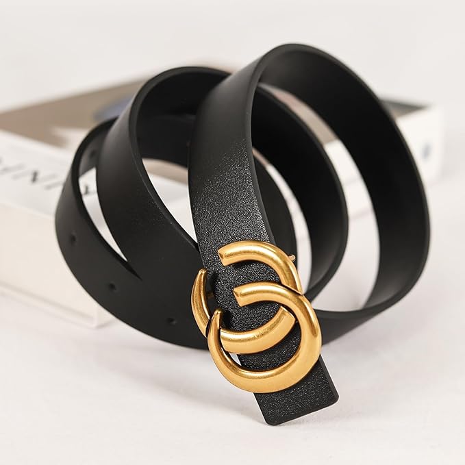 Women's Fashion Classic Metal Buckle Leather Belt with Jeans Dress