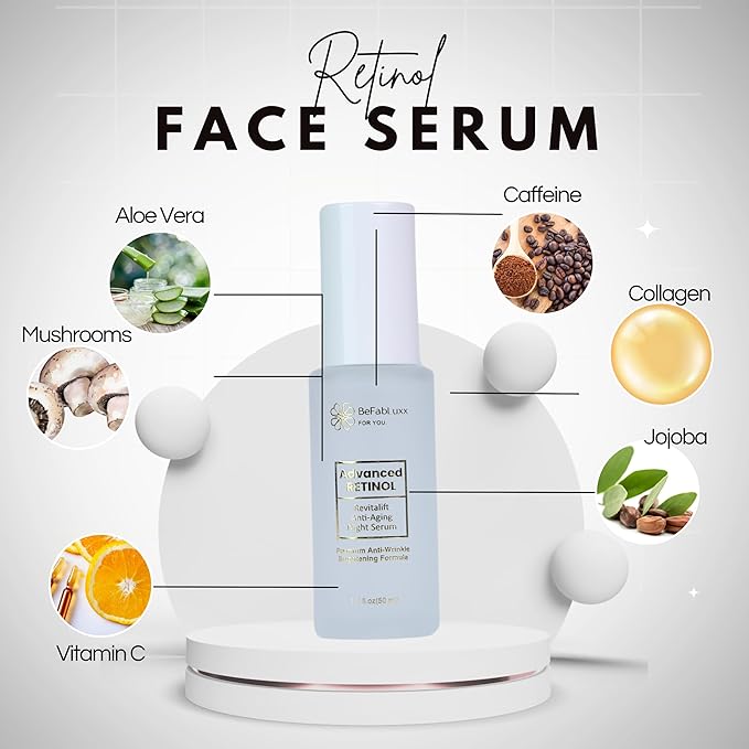 Advanced Retinol Serum Skin Booster- Face, Neck Anti Aging Night Serum - Hyaluronic, Niacinamide, Collagen, Glycolic Acid, Vitamin C & E for Wrinkles, Fine Lines & Dark Spots for Women & Men