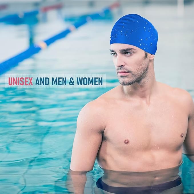 Womens Silicone Swim Cap for Long Hair,3D Ergonomic Design Silicone Swimming Caps for Women Kids Men Adults Boys Girls with Ear Plug and Nose Clip