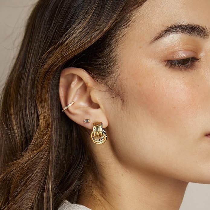 Chunky Small Knot Earrings Gold Silver Geometric Earrings for Women Dainty Gold and Silver Plated Dangle Drop Earrings Hypoallergenic and Lightweight Fashion Trendy Jewelry Gifts