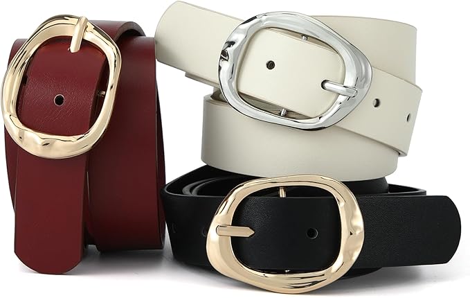 Earnda Leather Belts for Women Casual Fashion Waist Belt with Liquid Shapes Gold Buckle for Jeans Pants Dresses