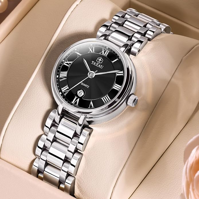 Gold Silver Two Tone Women Stainless Steel Watch Small Wrist ElegantDress Watch for Women Fashion Luxury Waterproof Day Date Analog Quartz Ladies Watches