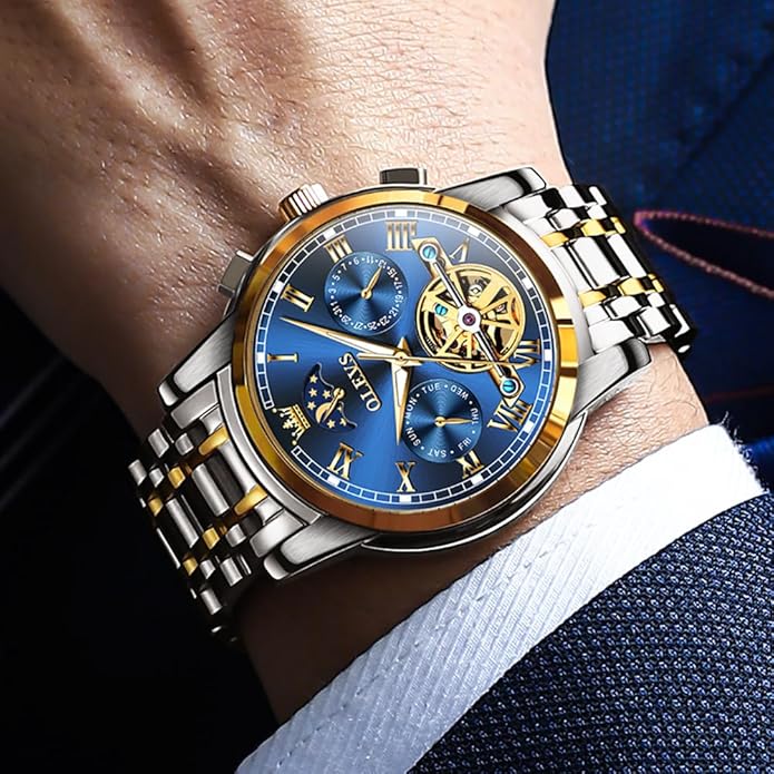 OLEVS Watches Men Waterproof Luxury Big Face Mens Watch Stainless Steel Quartz Analog Dress Watches for Men Luminous Multifunction Man Watch Relojes De Hombre