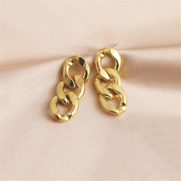 coadipress Gold Link Chain Earrings Necklace Set for Women Minimalist Gold Plated Chain Link Earrings Punk Oval Dainty Chunky Chain Necklace Trendy Jewelry
