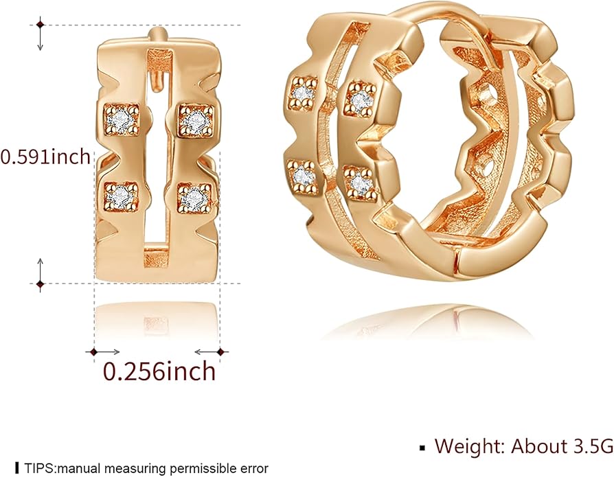 14K Gold Plated Cubic Zirconia Hoop Earrings,Three Row Diamon | Arrows | Double Row of Diamonds Huggie Earrings for Women