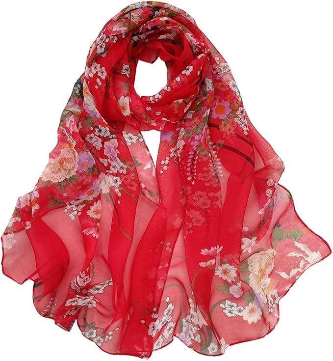 Pokeedioty Scarfs for Women Lightweight Fashion Scarves Elegant Floral Pattern Sheer Scarfs