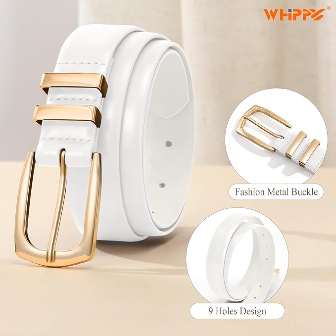 WHIPPY Women's Leather Belts for Jeans Pants Fashion Ladies Belt Gold Buckle Belts for Women