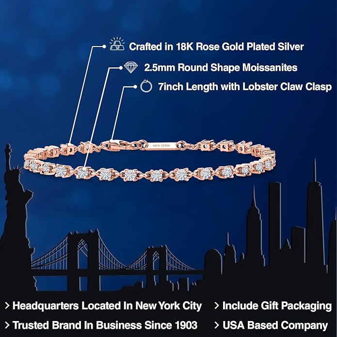 Gem Stone King White Moissanite Tennis Bracelet For Women | 925 Sterling Silver | 1.76 Cttw | Round 2.5MM | 7 Inch | Fine Jewelry Gifts for Her Mom Women Wife