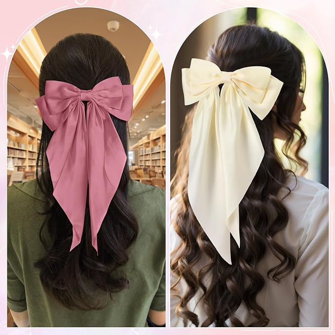 Hoteam 16 Pcs Silky Satin Hair Bows Bulk for Women Large Hair Ribbons Oversized Bows Oversized Long Tail Large Bow-knot Clips Accessories Gifts(Vibrant)