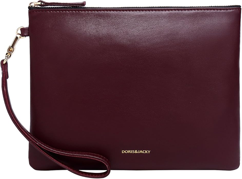 DORIS&JACKY Lambskin Leather Wristlet Clutch Purse for Women Soft Designer Slim Cell Phone Pouch Bag with Detachable Strap