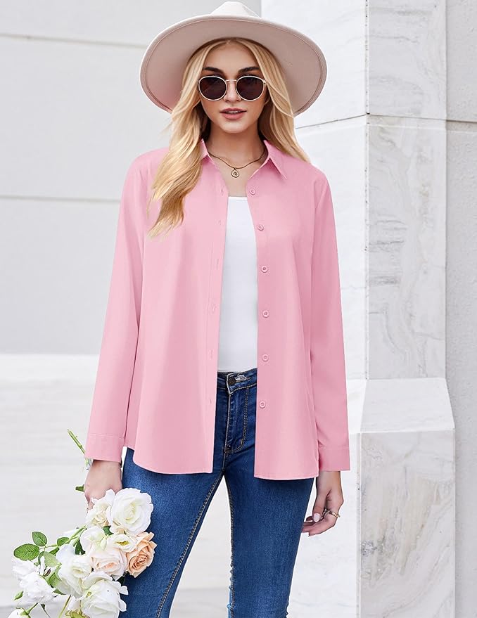 ZEAGOO Button Down Shirt for Women Long Sleeve Blouses Floral Printed Tops Business Casual Work Outfits S-XXL