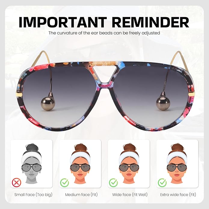 SODQW Oversized Aviator Sunglasses for Women With Earring Trendy Large Big XL Size 2025 Designer Ladies Shades