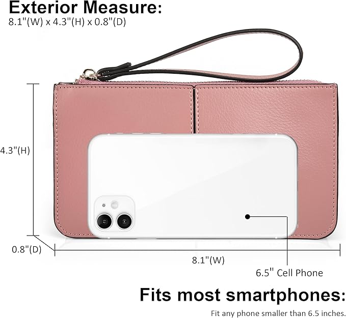 befen Genuine Leather Wristlet Clutch for Women Ultra-Slim Ladies Credit Card Holder Wallet Purses with RFID Protection