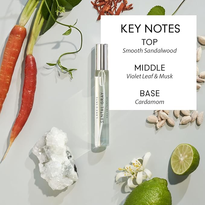 Lake & Skye Santal Gray Eau de Parfum Travel Spray, Long Lasting Fragrance, 0.5 fl oz (15 ml) - Santal, Cardamom, Sandalwood, Earthy, Musk, Vegan, Paraben-Free, Cruelty-Free