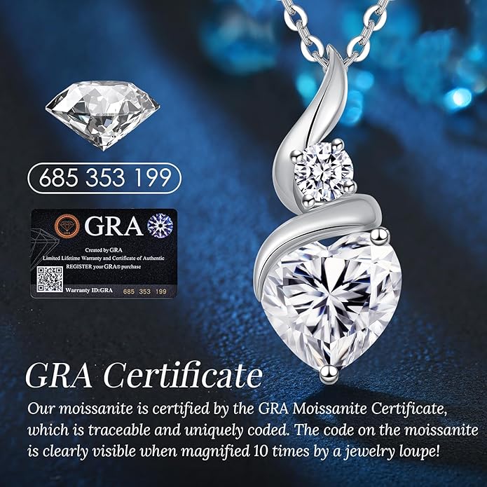 ANDSO Moissanite Heart Pendant Necklaces for Women, 925 Sterling Silver Necklace with Birthstone, Ideal Anniversary Present or Birthday Christmas Valentine Jewelry Gifts for Mom Wife Her Girlfriend