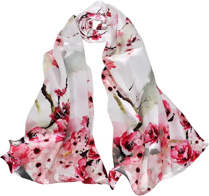 100% Mulberry Silk Scarf for Women Neck Oblong Headscarves Long Floral Print Lightweight Silk Wraps Shawls 67"*20"