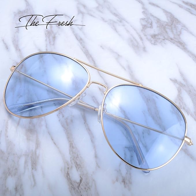 The Fresh Classic Aviator Frame Light Color Lens XL Oversized Sunglasses Gift Box