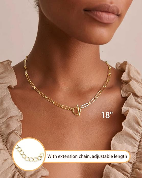 Link Gold Chain 14K Gold Plated Trendy Rope Paperclip Thick Chain Necklace Minimalist Layered Gold Chain Choker Necklaces for Women