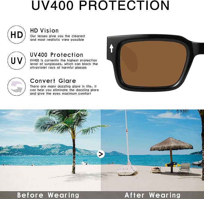 YDAOWKN Square Frame Sunglasses for Women Men Trendy Chunky Rectangle Sun Glasses Black Shades UV400 Protection