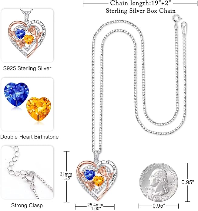 Iefil Mothers Day Gifts for Wife - Sterling Silver Birthstone Necklace Birthday Gifts for Her Wife