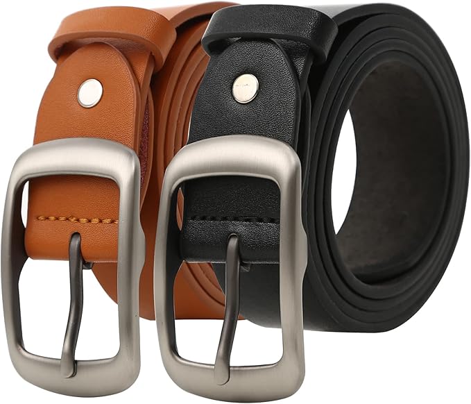 Ssumday 2 Pack Women's 1.3" Leather Belt for Jeans Pants Dresses with Retro Alloy Buckle
