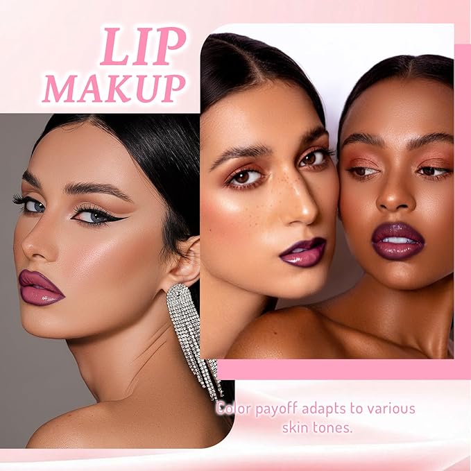 Dark Purple Lip Liner and Lip Oil Gloss Click Clear Shimmer, Long Wear Makeup Fat Oi Set With Natural Oils for Nourishment, Moisturizing Lip Lipstick Lip Liner Pencil Combo Set