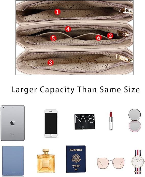 KKXIU Women Satchel Bags Handle Shoulder Handbags and Purses Pockets Zipper Leather Crossbody Bags