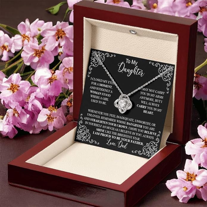 VIRAGIL To My Daughter Gift Necklace From Dad or Mom - Badass Daughter Jewelry With Heartfelt Message & Elegant Box
