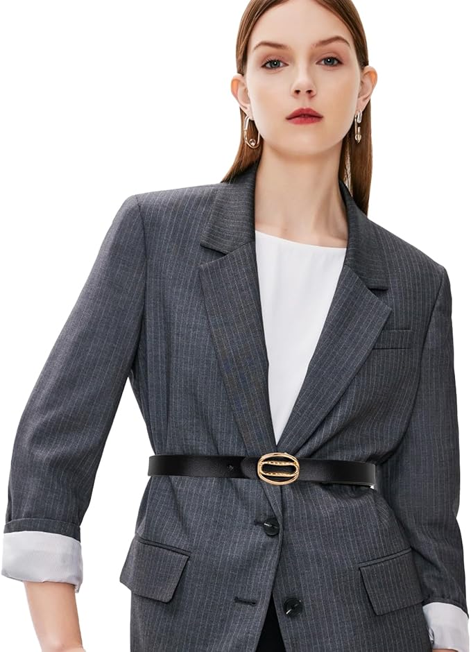 Women's Fashion Classic Metal Buckle Leather Belt with Jeans Dress