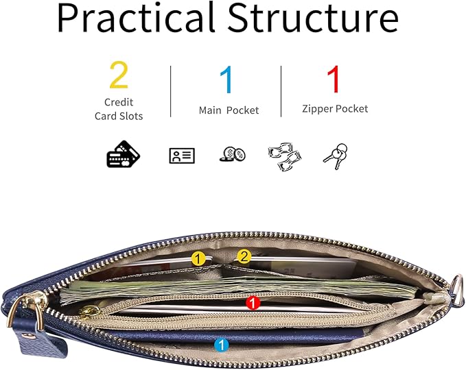GOIACII Women's Wristlet Clutch Slim Leather Wallet RFID Blocking Handbag
