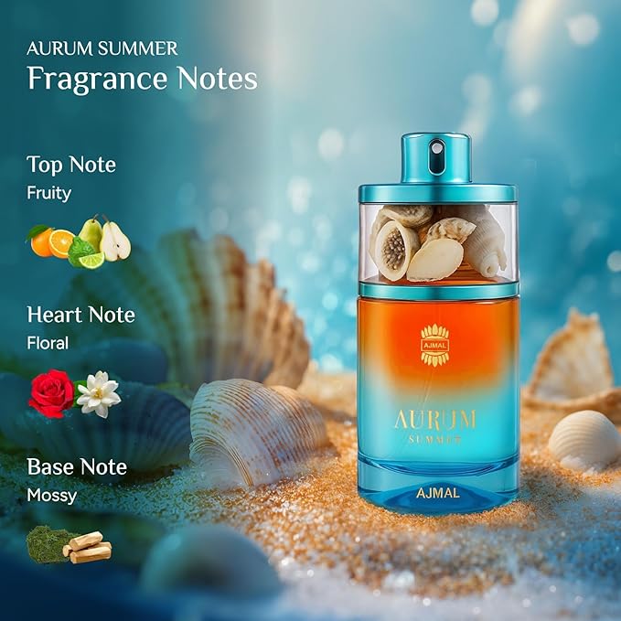 Ajmal Aurum Summer Eau de Parfum for Women, 2.5 fl oz / 75 ml, Fresh Floral Fruity Summer Fragrance, Long Lasting Women’s Perfume, Made in Dubai