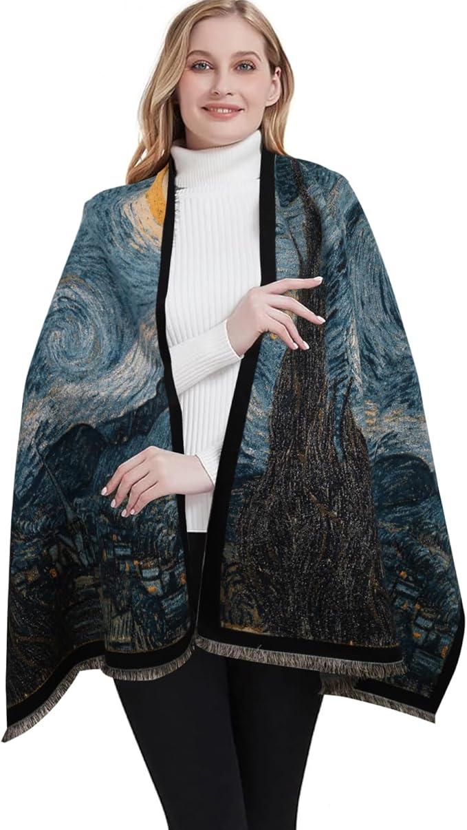 EXTREE Scarfs for Women Pashmina Silky Shawl Wrap for Evening Dressing Blanket Open Front Poncho Cape