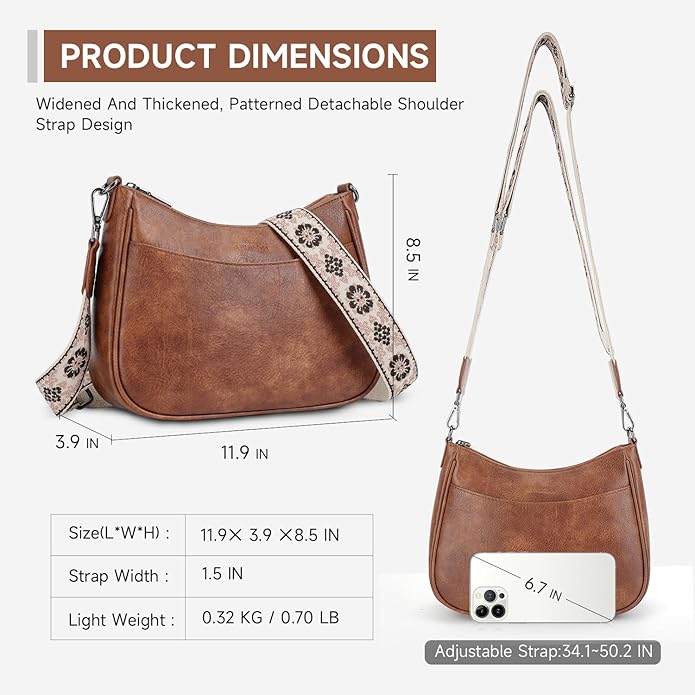 APHISON Trendy Leather Crossbody Purse with Adjustable Strap, Women's Shoulder Handbag