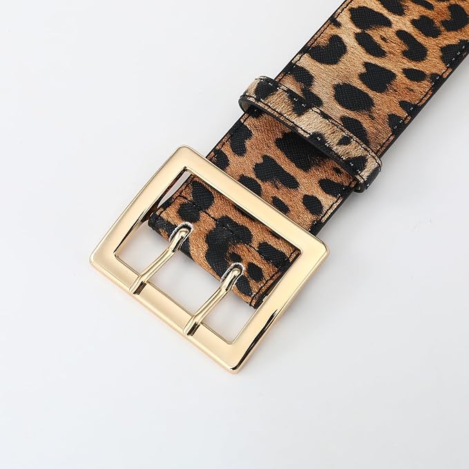 Wide Belts for Women Leather Wide Belts Fashion Thick Black Belt With Gold Buckle Belt for Dresses