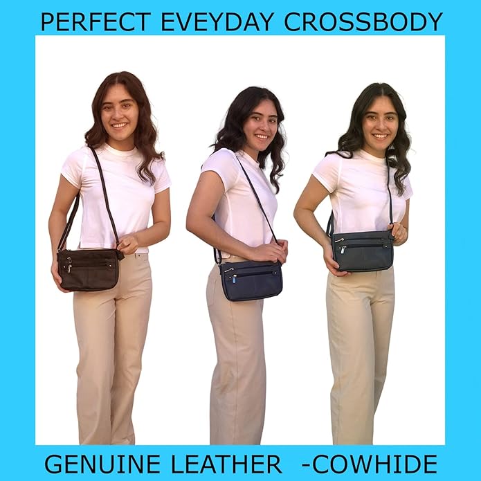 Cowhide Leather Women's Shoulder Purse Small Cross Body Organizer Bag with Many Pockets