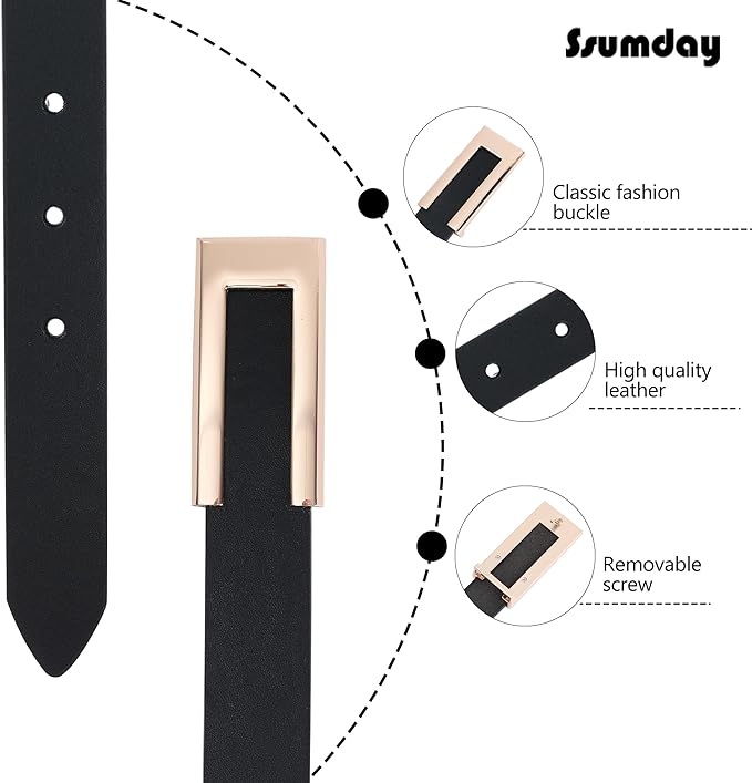 Ssumday 2 Pack Women's 1.3" Leather Belt for Jeans Pants Dresses with Retro Alloy Buckle