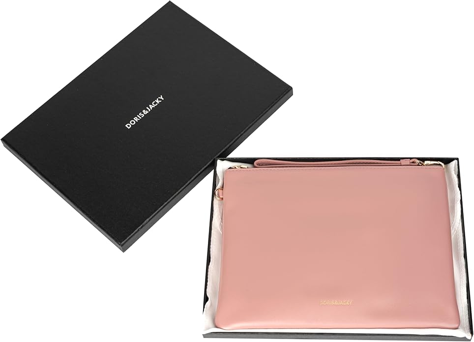 DORIS&JACKY Lambskin Leather Wristlet Clutch Purse for Women Soft Designer Slim Cell Phone Pouch Bag with Detachable Strap