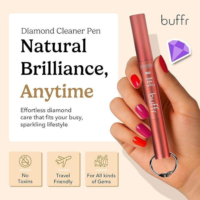 Natural Diamond Cleaner Pen Keychain – Non-Toxic, Portable Jewelry Cleaner for Silver, Gold & Fine Jewelry – Gentle, Easy Shine for Women On-The-Go