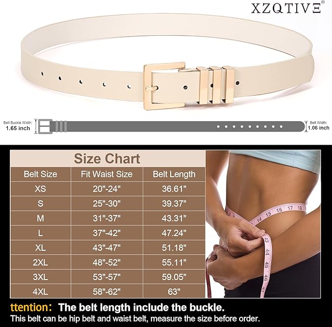 XZQTIVE Plus Size Women's Leather Belts for Jeans Pants Dress Fashion Ladies Waist Belt with Square Gold Buckle