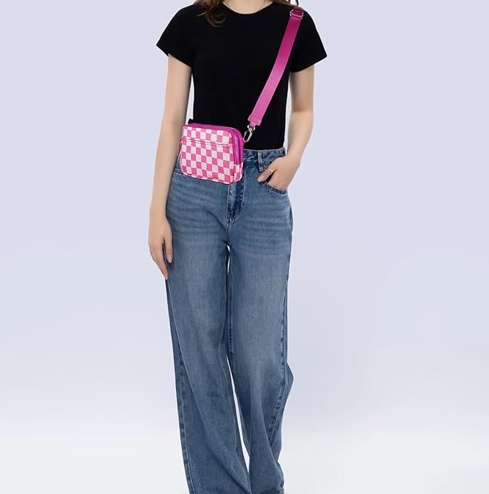Wristlet Wallets for Women Checkered Nylon Quilted Wallet Travel Crossbody Bags with 4 Zippers Coin Card Phone Holder