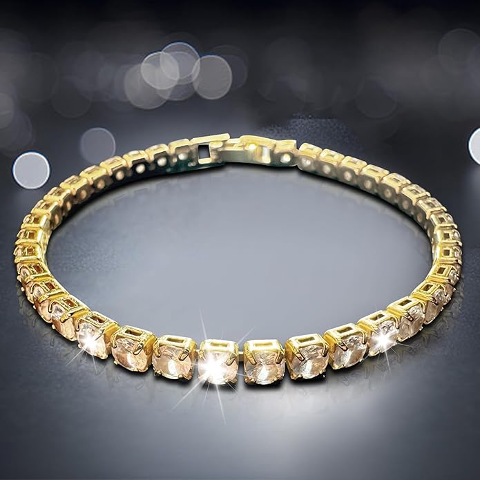Gold Bracelets for Women-4Pcs/3Pcs,18K Gold Plated Bangle Tennis Bracelets Stack Set for Women Trendy Non Tarnish Stainless Steel Gold Bangles Accessories Designer Jewelry