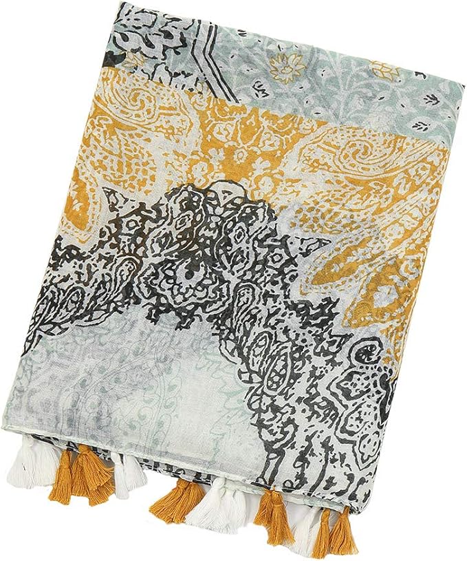 Yeieeo Boho Scarf for Women Lightweight Floral Printed Scarf Fall Winter Fashion Fringed Shawl