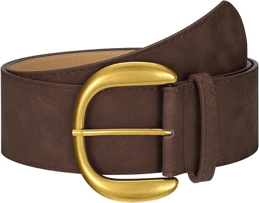 SANSTHS Women Wide Suede Belt for Dresses Jeans Fashion Thick Leather Waist Belts Ladies Chunky Belts