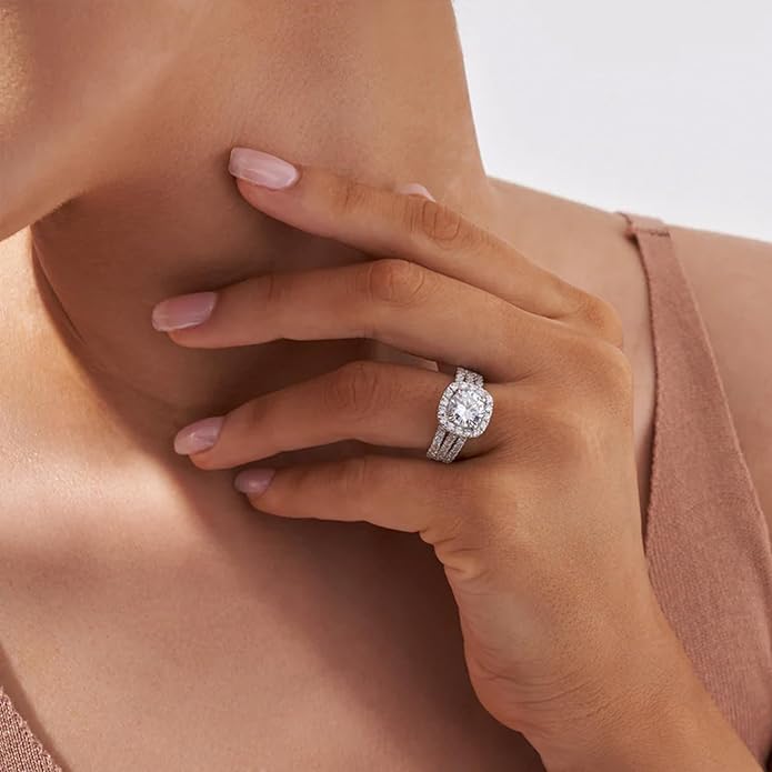 JKK Oval Moissanite Rings for Women - 925 Sterling Silver 2ct D Color VVS1 Clarity Lab Grown Diamond Halo Wedding Engagement Ring Silver Jewelry Anniversary Valentines Day Gifts for Women Her