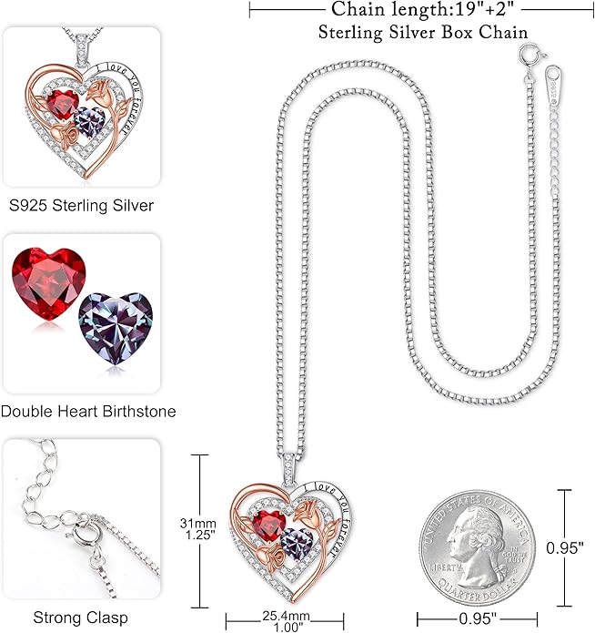 Iefil Mothers Day Gifts for Wife - Sterling Silver Birthstone Necklace Birthday Gifts for Her Wife