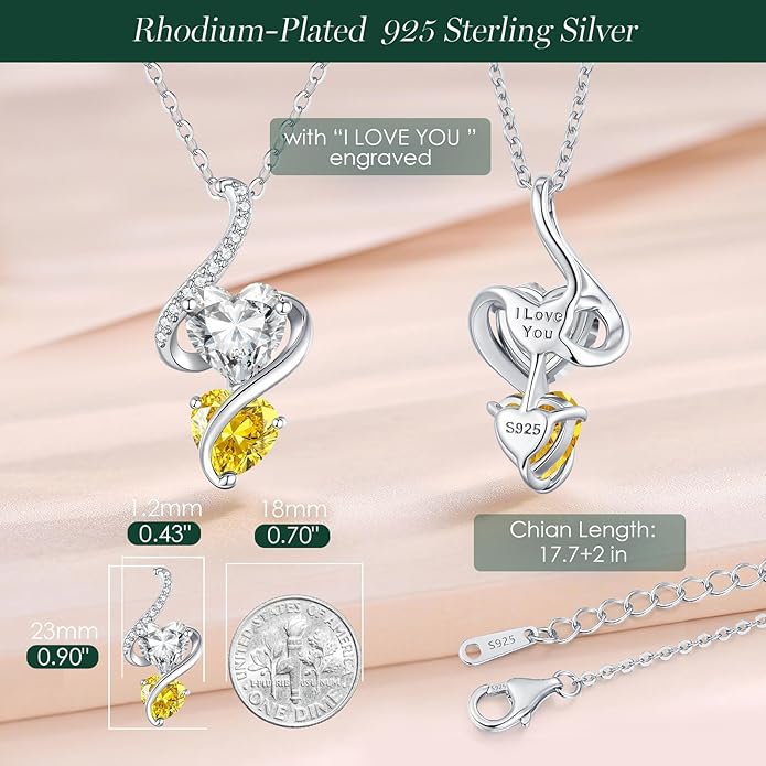 LOUISA SECRET Unique Double Heart Necklace Gifts for Wife Women, 925 Sterling Silver Tiny Birthstone Pendant Jewelry Gift for Her Girlfriend Mom Valentine's Day Anniversary Mother's Day Birthdays & Christmas